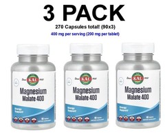 KAL, Magnesium Malate 400, 3 PACK, 90 Tablets (270 total), 200 mg per tablet