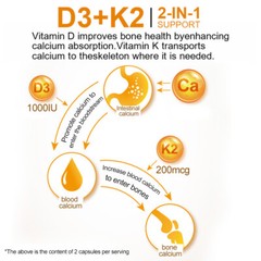 Vitamin K2(200mcg) + Vitamin D3(5000 IU) 120 Softgels Immune,Bone & Heart Health