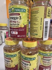5 PACK 60-Count Spring Valley 500 mg Omega-3 Fish Oil Softgels for Exp-4/26