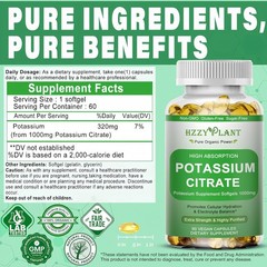 Potassium Supplement Softgels, High Absorption Potassium Citrate 1000Mg for Musc