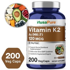 NusaPure Vitamin K2 MK7 120 mcg 200 Veggie Caps (Non-GMO, Vegan)