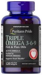 Puritan’s Pride Triple Omega 3-6-9 Fish & Flax Oils – 120 Softgels