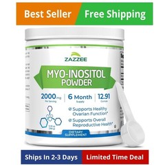 Myo-Inositol Powder, 6 Supply, 183 Servings, 2000 mg per Serving, Free Scoop…