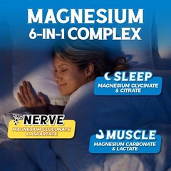 Magnesium Complex Supplement 6 in 1, 1160Mg Chelated Magnesium for Max Absorptio