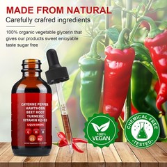 Cayenne Pepper Hawthorn Beet Root Turmeric Vitamin K2+D3 Drops Supplements 60ml