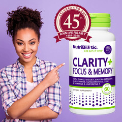 NutriBiotic Clarity+ Focus & Memory, Brain & Cognitive Support, 60 Capsules