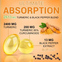 Turmeric Curcumin 2600mg w/ BioPerine Black Pepper Triple Strength Capsules