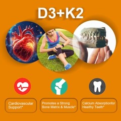 Vitamin D3 with K2 D3 5000IU & K2 200mcg High Strength 10/60/120 Vegan Capsules