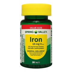Spring Valley Iron 65 mg Dietary Supplement – 200 Tablets – Mineral Support