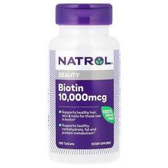 Natrol Biotin 10 000 mcg 100 Tablets Egg-Free, Fish Free, Milk-Free, No