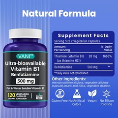 Benfotiamine 500mg with B1| 120 Capsules | Fat Soluble Thiamine Vitamin B1