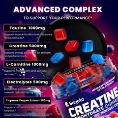 Bageto Creatine Gummies, 8000 MG Complex | 1g Taurine + Electrolytes + 5g Cre…