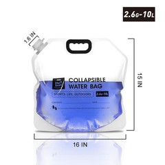 4 Pack Collapsible Water Container Bag 2.6 Gallon/10 Liter, Heavy Duty with C…