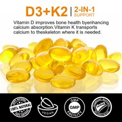 Vitamin D3 + Vitamin K2 120 Softgels – 5000IU Vit D3, 200Mcg MK7-K2 Per Serving