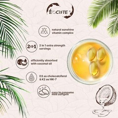 Vitamin D3 K2 Supplement Softgels 180 Virgin Coconut Oil Softgels