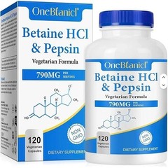 OneBtanicl Betaine HCl + Pepsin 790mg, 120 Capsules – Vegan & Non-GMO -SHIP FAST