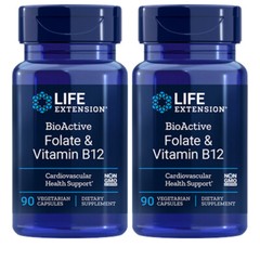 Life Extension BioActive Folate 400mcg & Vitamin B12 300mcg 2X90 Caps