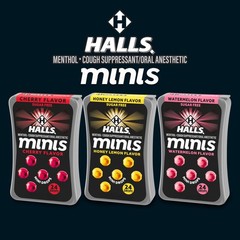 Halls Minis Honey Lemon Flavor Sugar Free Cough Drops, 48 Drops