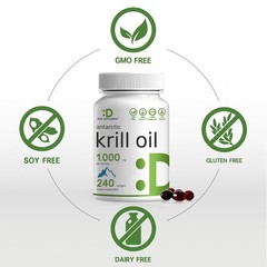 Antarctic Krill Oil Supplements 1000mg Softgels 240 Count Mercury Free