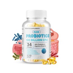 Raw Probiotics 100 Billion CFU Potency Digestive Immune Health 120 Capsules USA