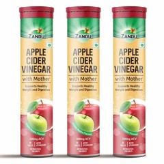 3 x Zandu Apple Cider Vinegar (ACV) Effervescent 60 Tabs Supports Digestions