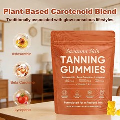Savanna Tanning Gummies – Natural Sun Tan Support, Beta Carotene & Vitamin Boost