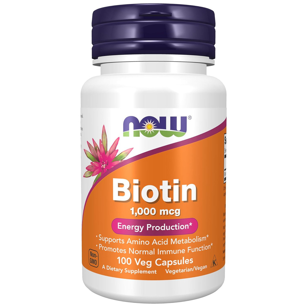 NOW Foods Biotin 1000mcg, Amino Acid Metabolism, Energy Production, 100 Capsules