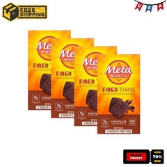 (4 pack) Metamucil Fiber Supplement Chewable Thins, Fiber Powder Food, Chocolate