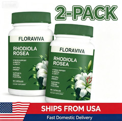 2pc Floraviva Rhodiola Rosea Capsules–Non-GMO for Stress Relief&Energy Support