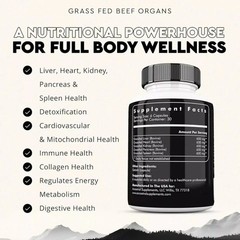 Ancestral Supplements Grass Fed Beef Organ Supplement 180 Capsules Non-GMO new