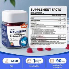 VEV 14-in-1 Magnesium Gummies – 10 Mg Types + D3, Ashwagandha – 90 Ct (2-Pack)