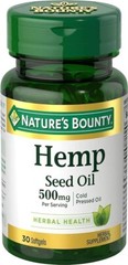 Nature’s Bounty Hemp Seed Oil, Cold Pressed Oil 500mg, 30 Count EX-7/31/22