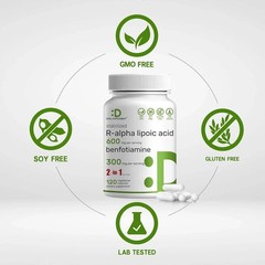 R Alpha Lipoic Acid 600Mg with Benfotiamine 300Mg per Serving, 120 Veggie Capsul