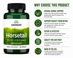 Swanson Horsetail 500mg 90 Capsules Hair Skin & Nails Support Herbal Supplement