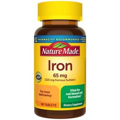 Nature Made Iron 65mg Ferrous Sulfate 180 Tablets Red Blood Cell Support 180 Day