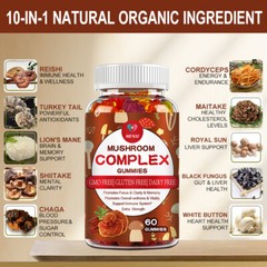 (2 Pack)Mushroom Extract Complex Gummies Boost Energy Focus,Improve Mood Memory