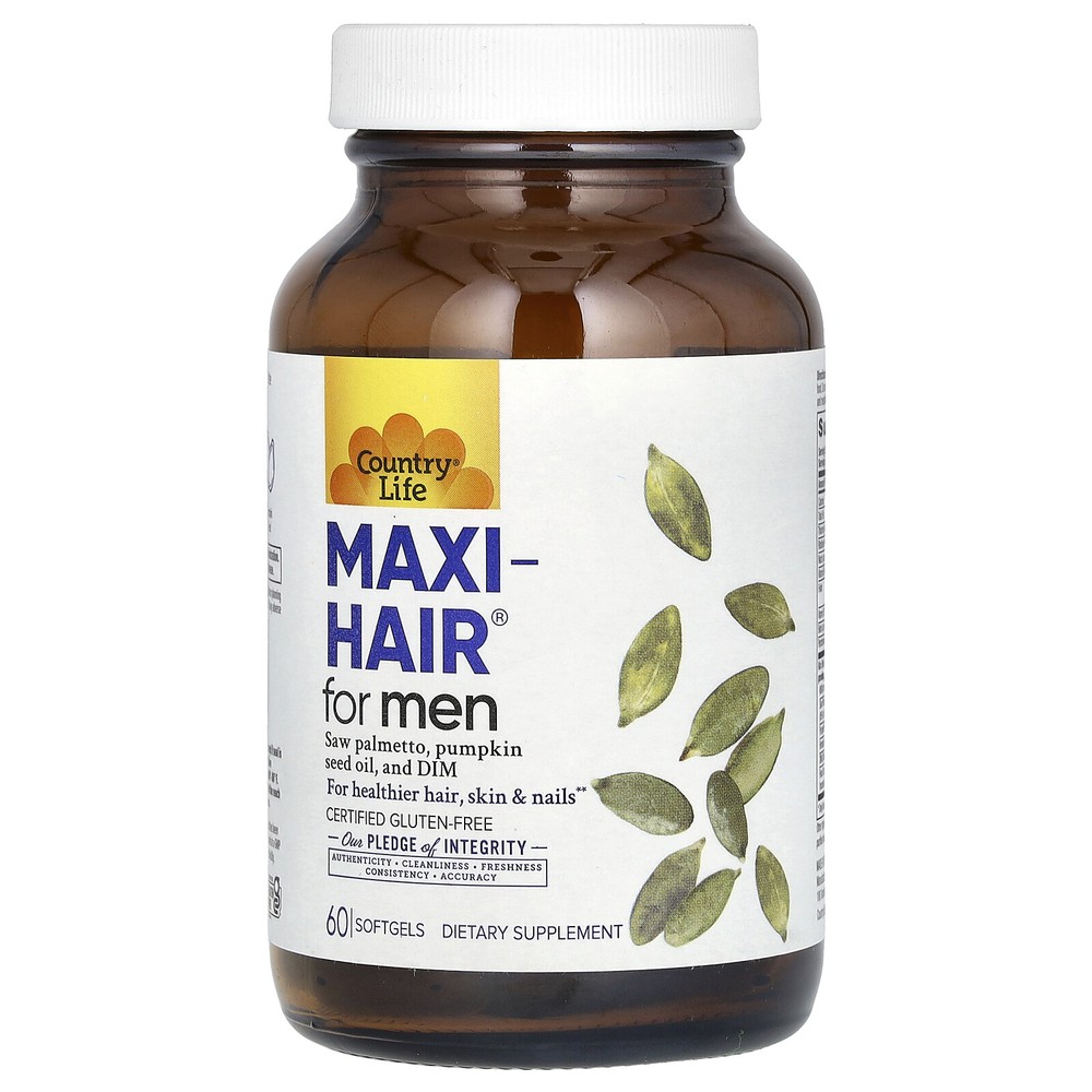 Country Life Maxi Hair for Men 60 Softgels Gluten-Free, Milk-Free, No Artificial