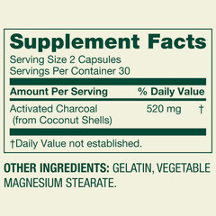 Spring Valley Activated Charcoal Capsules 520mg 60 Ct Dietary Supplement