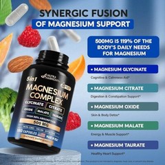 Magnesium Supplement – 5 in 1 Complex 500 Mg | Glycinate | Citrate | Malate | Ta