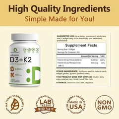 NEW 1PC Vitamin D3 + K2 DEAL SUPPLEMENT Immune Support Strong Bones