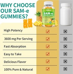 Pack of 2 SAM-e Gummies, Sugar Free 1600mg SAM e Supplement with L-Tyrosine,…