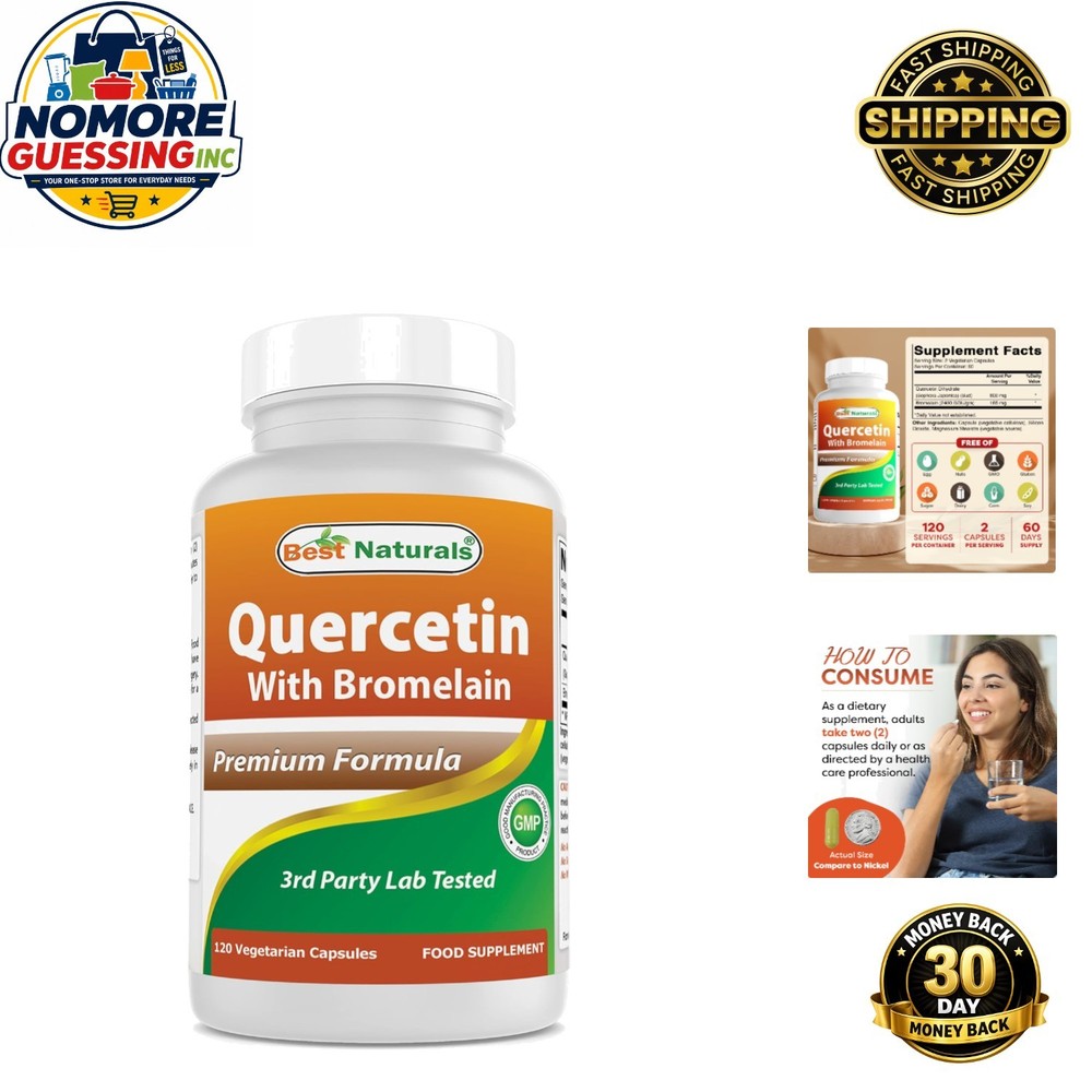 Natural Quercetin & Bromelain Supplement – 120 Easy-to-Swallow Veggie Capsules