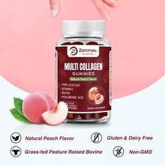 Zammex Multi Collagen Gummies Peach Types I,II,III,V & X with Biotin,Vitamin C