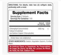 Lab – Chlorophyll – pure – 800 mg per serving- 200 Softgels