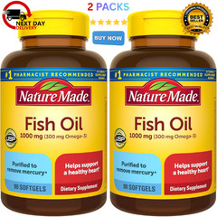 Nature Made Fish Oil Omega 3 1000mg Softgels 90 Ct x2 Heart Health Supplement
