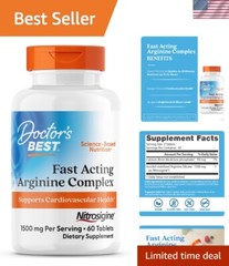 Unflavored 750mg Fast Acting Arginine Complex for Energy & Blood Flow, 60 Count