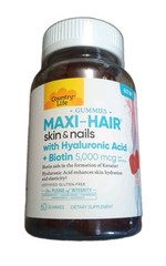 Country Life Maxi-Hair Skin & Nails Hyaluronic Acid + Biotin 60 Gummies-Exp 9/27