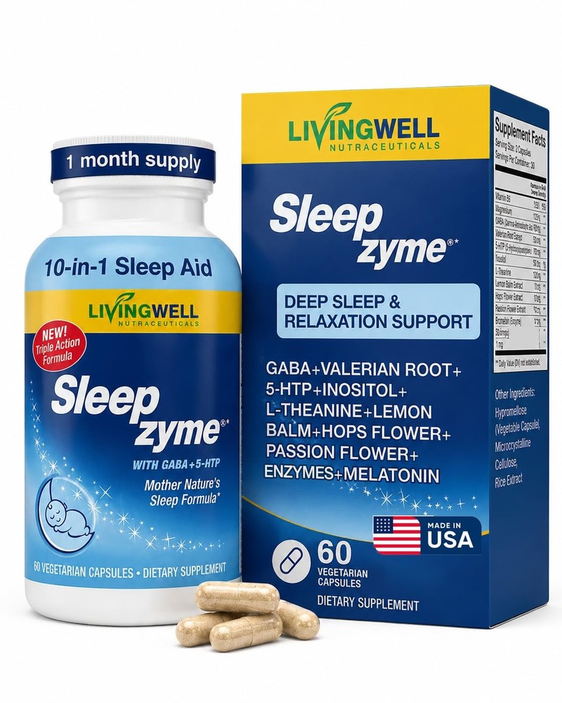 Sleep Aid 60 Capsules – Melatonin, Magnesium, GABA, L-Theanine for Stress Relief