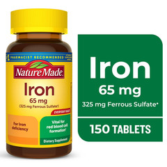 Nature Made Iron 65 mg 325 mg Ferrous Sulfate Tablets, Dietary Supplement