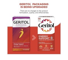 Geritol Liquid Energy Support B-Vitamins & Iron Supplement 12oz High Potency New
